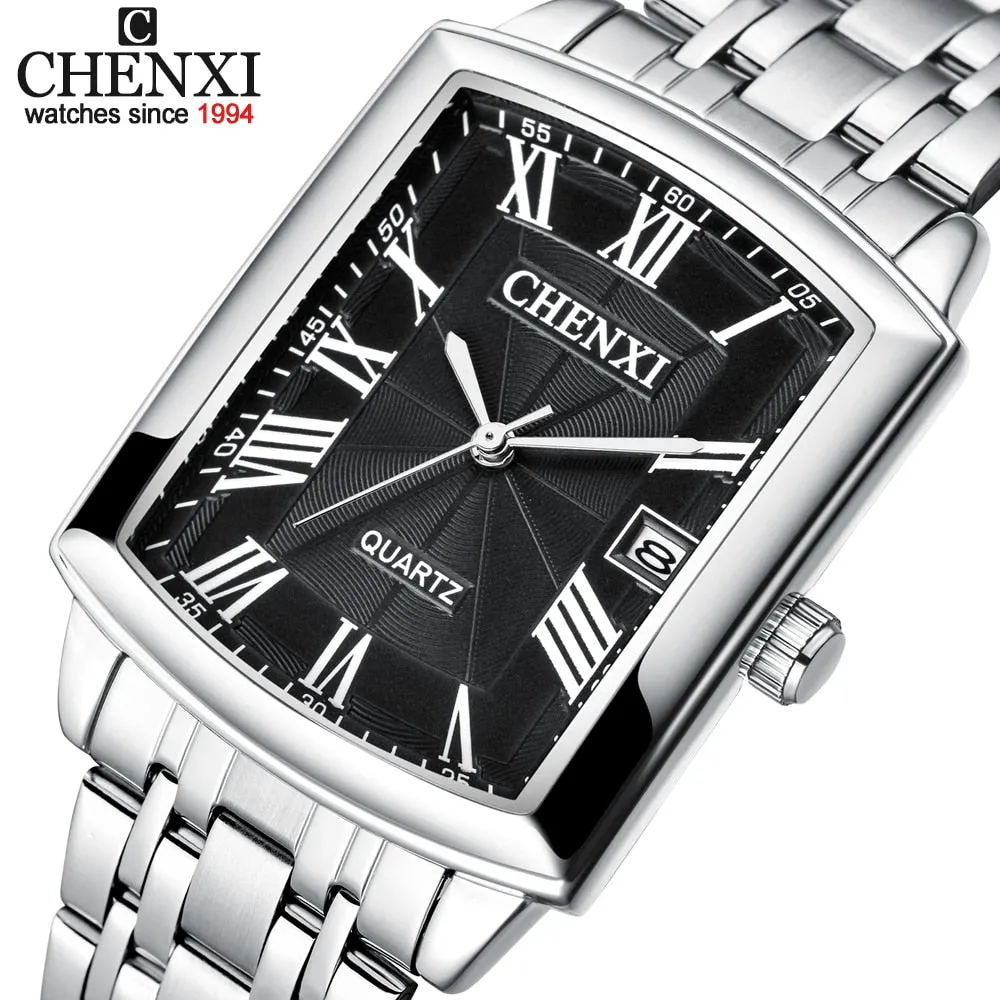 CHENXI Men Calendar Watches Luxury Brand Business Clock Stainless Steel Quartz Waterproof Watch Men Fashion Square Wristwatch