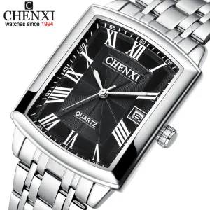 CHENXI Men Calendar Watches Luxury Brand Business Clock Stainless Steel Quartz Waterproof Watch Men Fashion Square Wristwatch