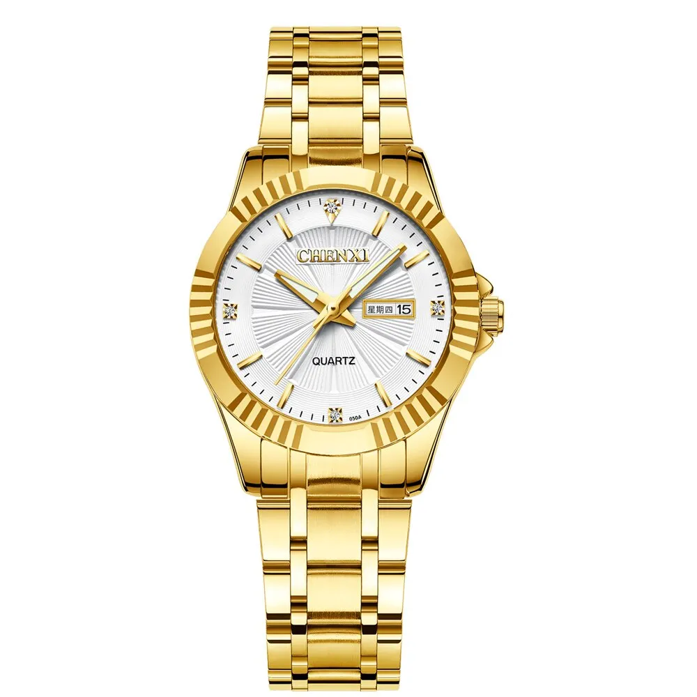 CHENXI Top Brand Luxury Watches Couple Fashion Golden Quartz Watch for Men Women Waterproof Stainless Steel Analog WristWatch