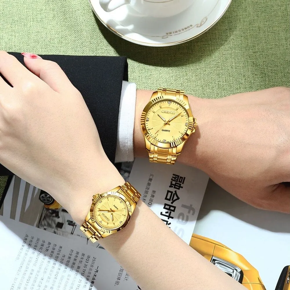 CHENXI Top Brand Luxury Watches Couple Fashion Golden Quartz Watch for Men Women Waterproof Stainless Steel Analog WristWatch