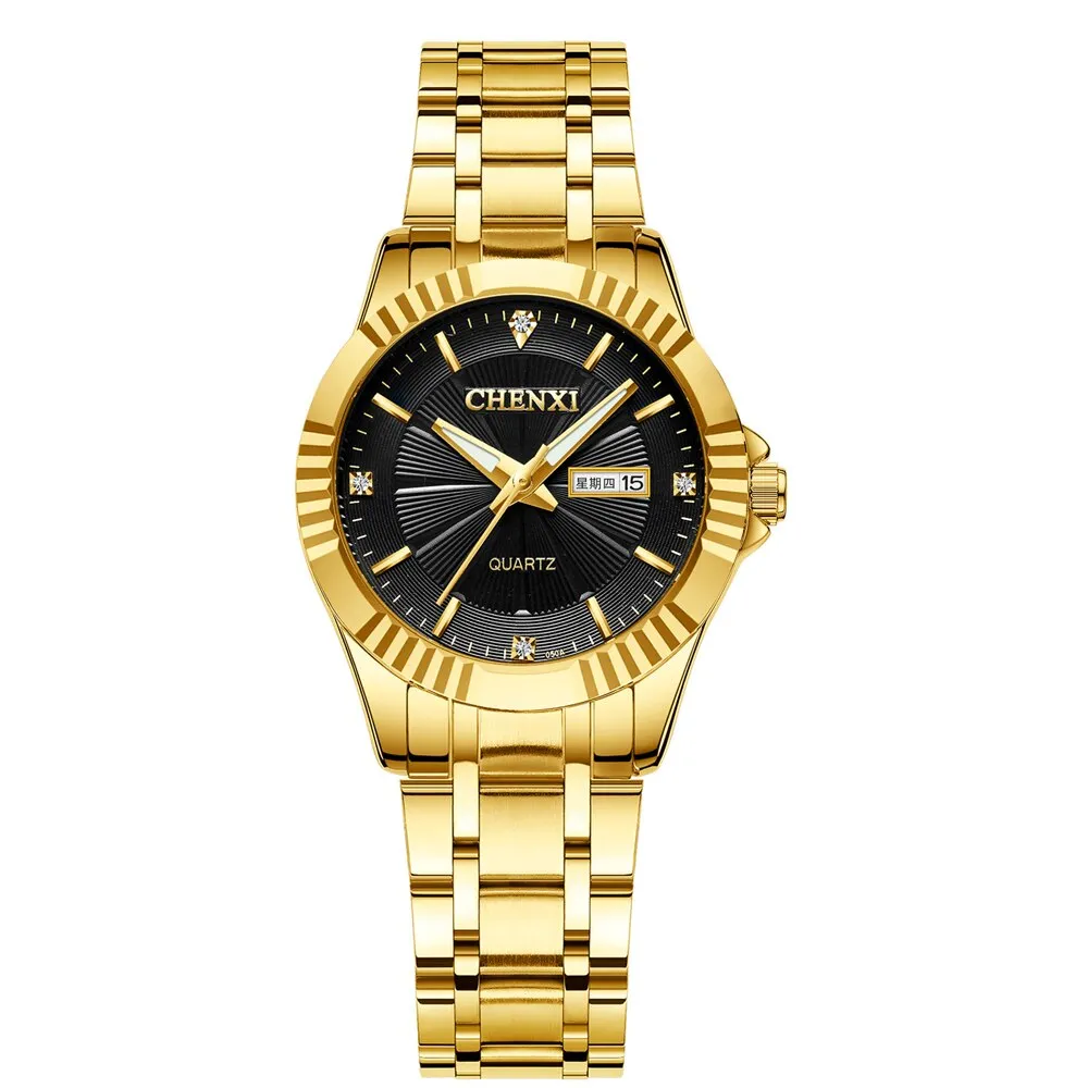 CHENXI Top Brand Luxury Watches Couple Fashion Golden Quartz Watch for Men Women Waterproof Stainless Steel Analog WristWatch