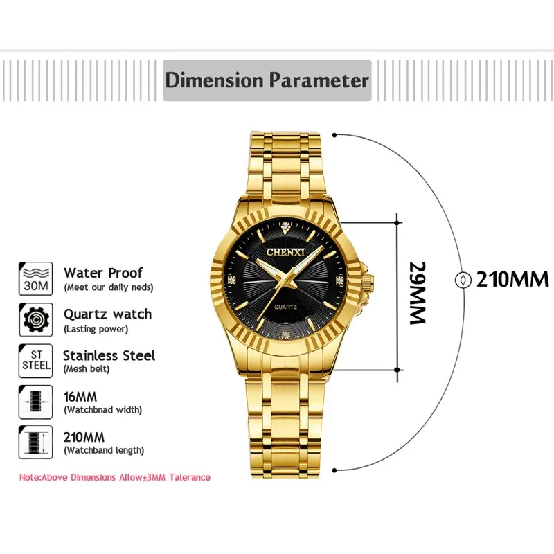 CHENXI Top Brand Luxury Watches Couple Fashion Golden Quartz Watch for Men Women Waterproof Stainless Steel Analog WristWatch