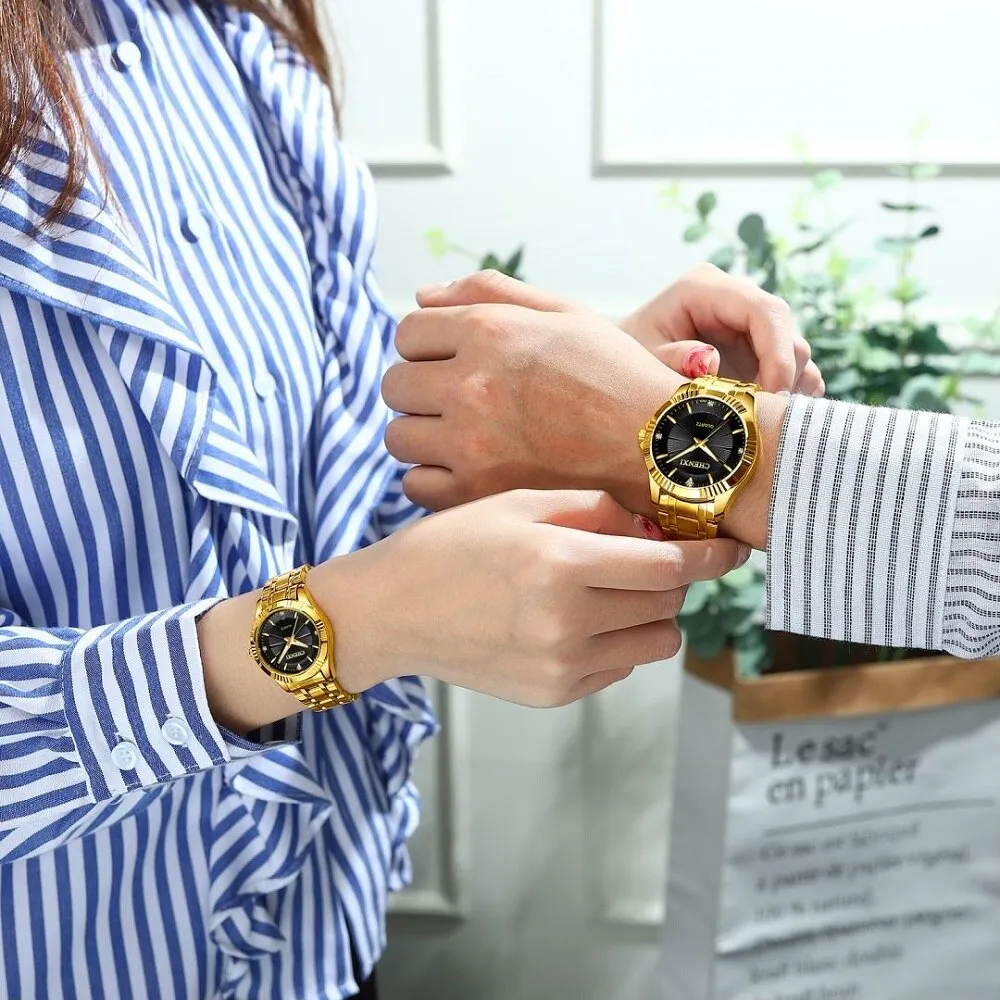 CHENXI Top Brand Luxury Watches Couple Fashion Golden Quartz Watch for Men Women Waterproof Stainless Steel Analog WristWatch