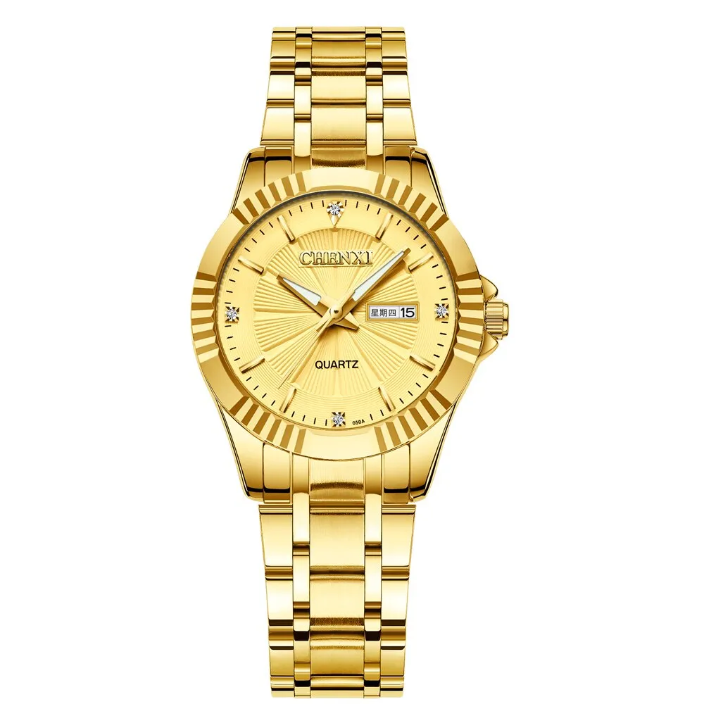 CHENXI Top Brand Luxury Watches Couple Fashion Golden Quartz Watch for Men Women Waterproof Stainless Steel Analog WristWatch