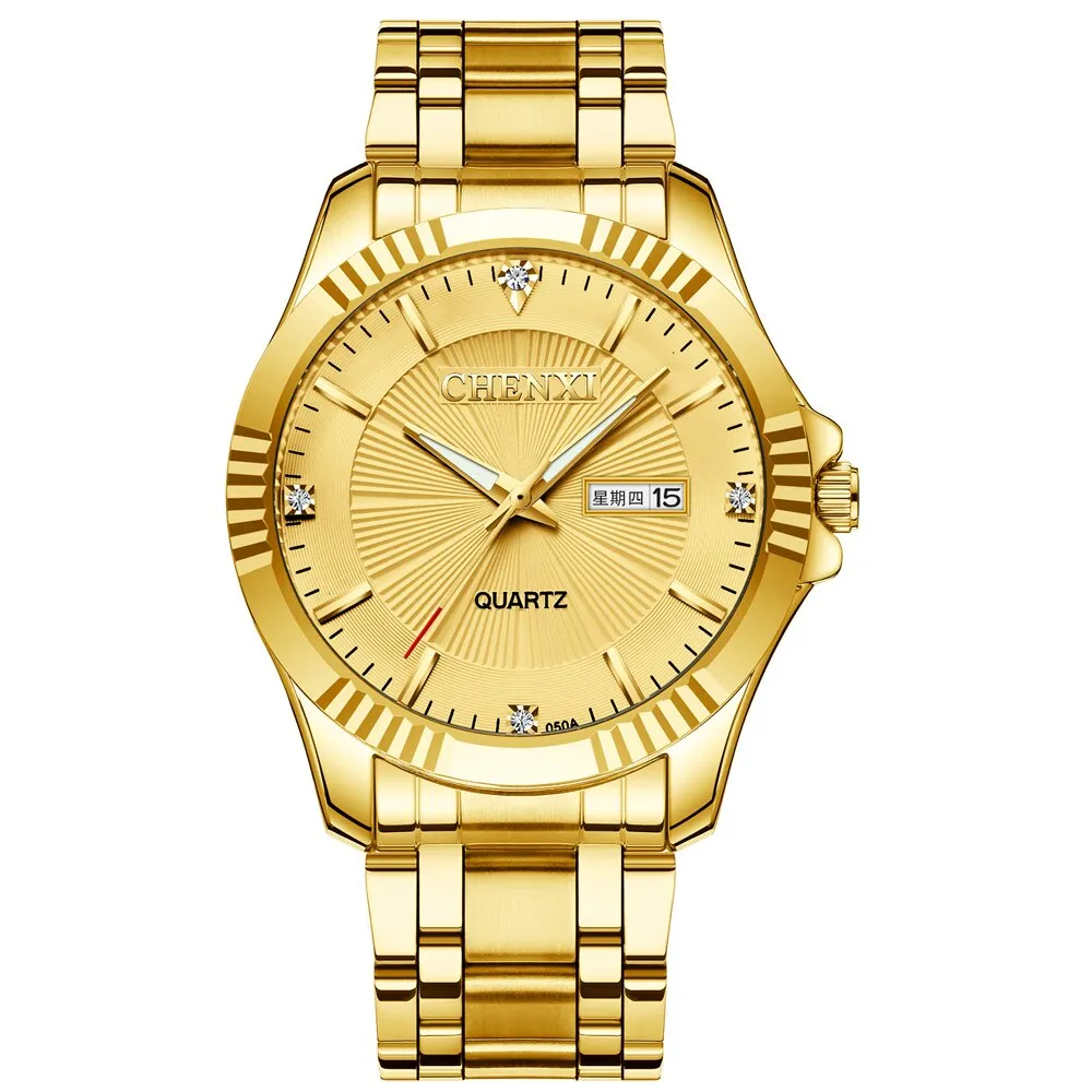 CHENXI Top Brand Luxury Watches Couple Fashion Golden Quartz Watch for Men Women Waterproof Stainless Steel Analog WristWatch