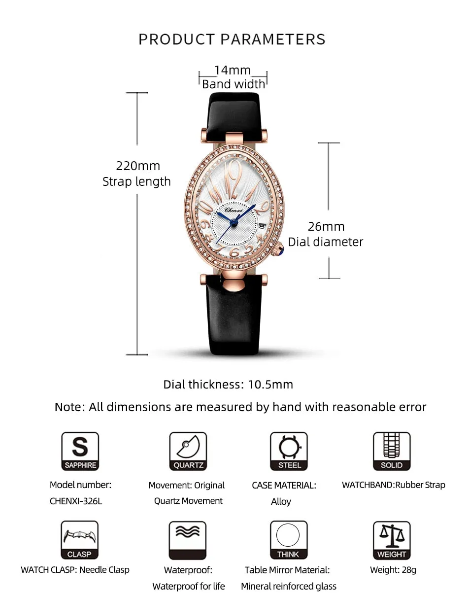 CHENXI Women&#39;s Watches Fashion Dress Rose Gold Clock Waterproof Women Wrist Watch Fashion Casual Ladies Quartz Leather Watch