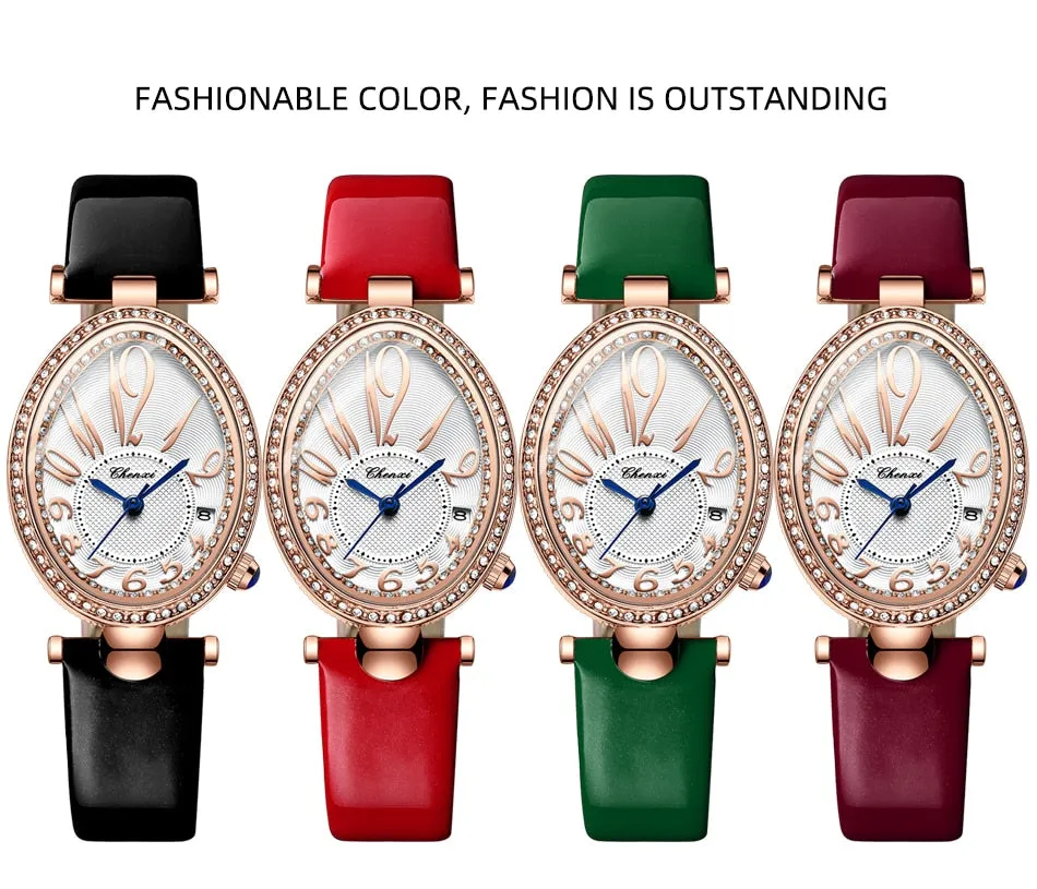 CHENXI Women&#39;s Watches Fashion Dress Rose Gold Clock Waterproof Women Wrist Watch Fashion Casual Ladies Quartz Leather Watch