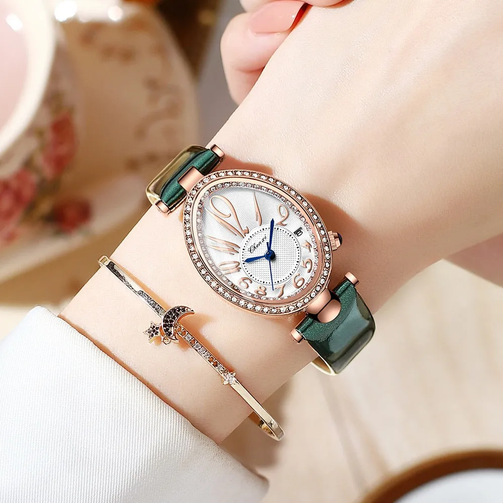 CHENXI Women&#39;s Watches Fashion Dress Rose Gold Clock Waterproof Women Wrist Watch Fashion Casual Ladies Quartz Leather Watch