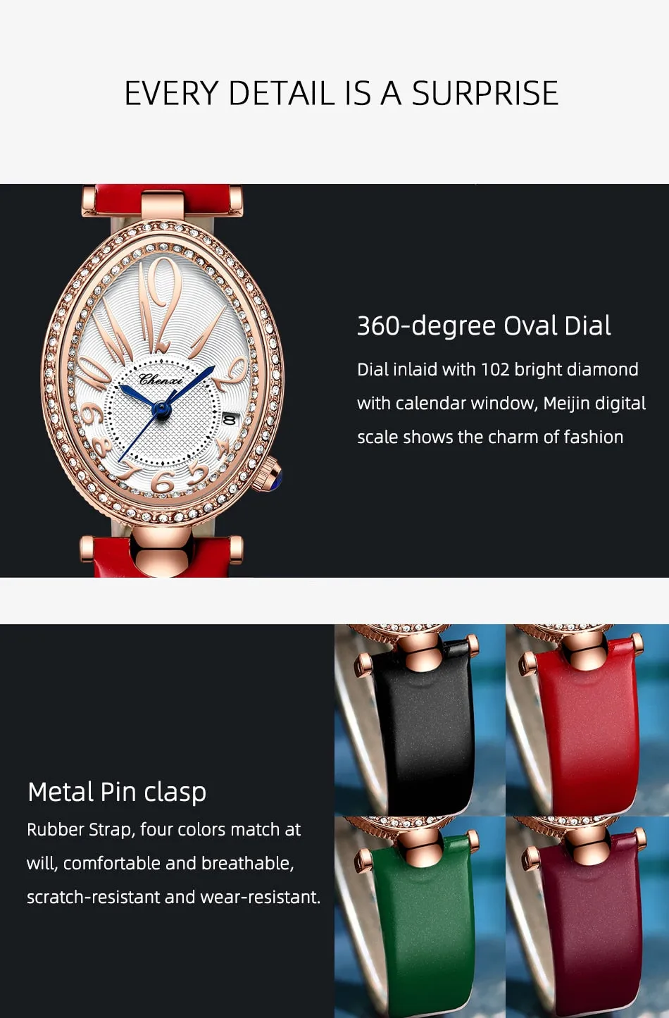CHENXI Women&#39;s Watches Fashion Dress Rose Gold Clock Waterproof Women Wrist Watch Fashion Casual Ladies Quartz Leather Watch