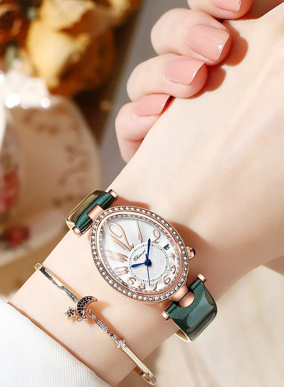 CHENXI Women&#39;s Watches Fashion Dress Rose Gold Clock Waterproof Women Wrist Watch Fashion Casual Ladies Quartz Leather Watch