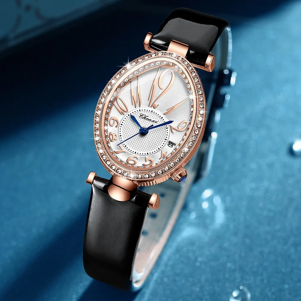 CHENXI Women&#39;s Watches Fashion Dress Rose Gold Clock Waterproof Women Wrist Watch Fashion Casual Ladies Quartz Leather Watch