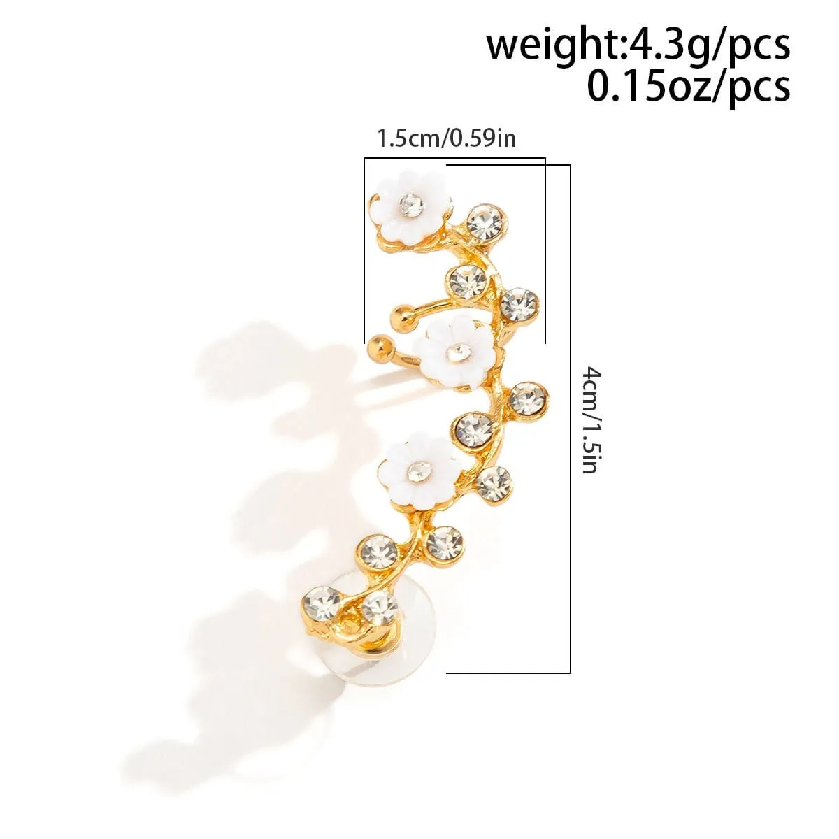 Chic CZ Inlaid Flower Ear Cuff Climber Crawler Wrap Stud Earring