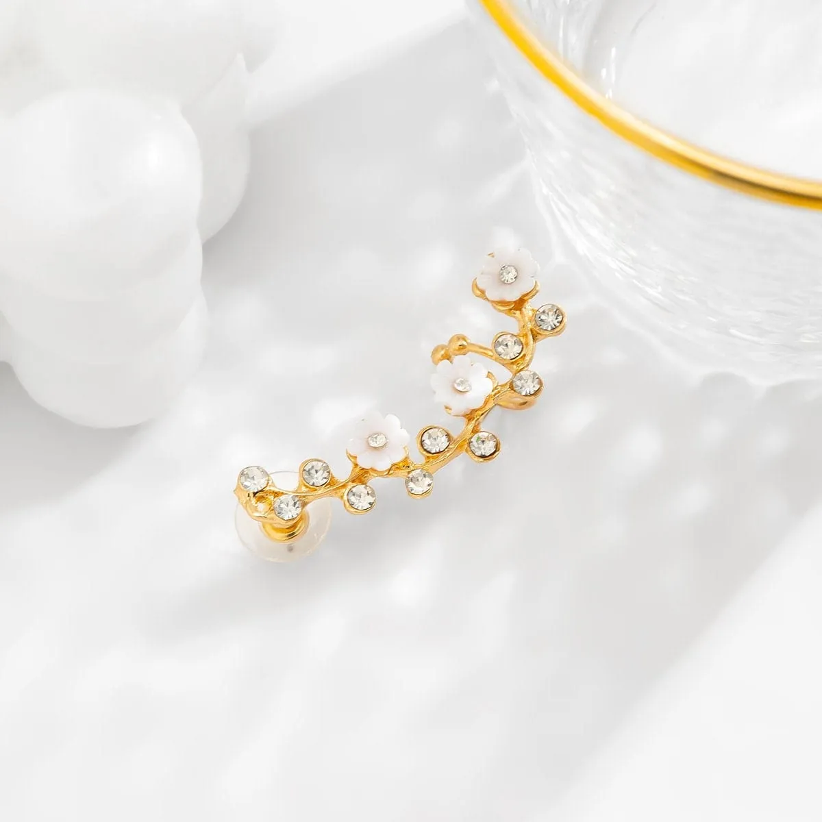 Chic CZ Inlaid Flower Ear Cuff Climber Crawler Wrap Stud Earring