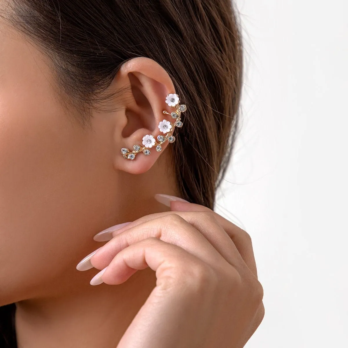 Chic CZ Inlaid Flower Ear Cuff Climber Crawler Wrap Stud Earring