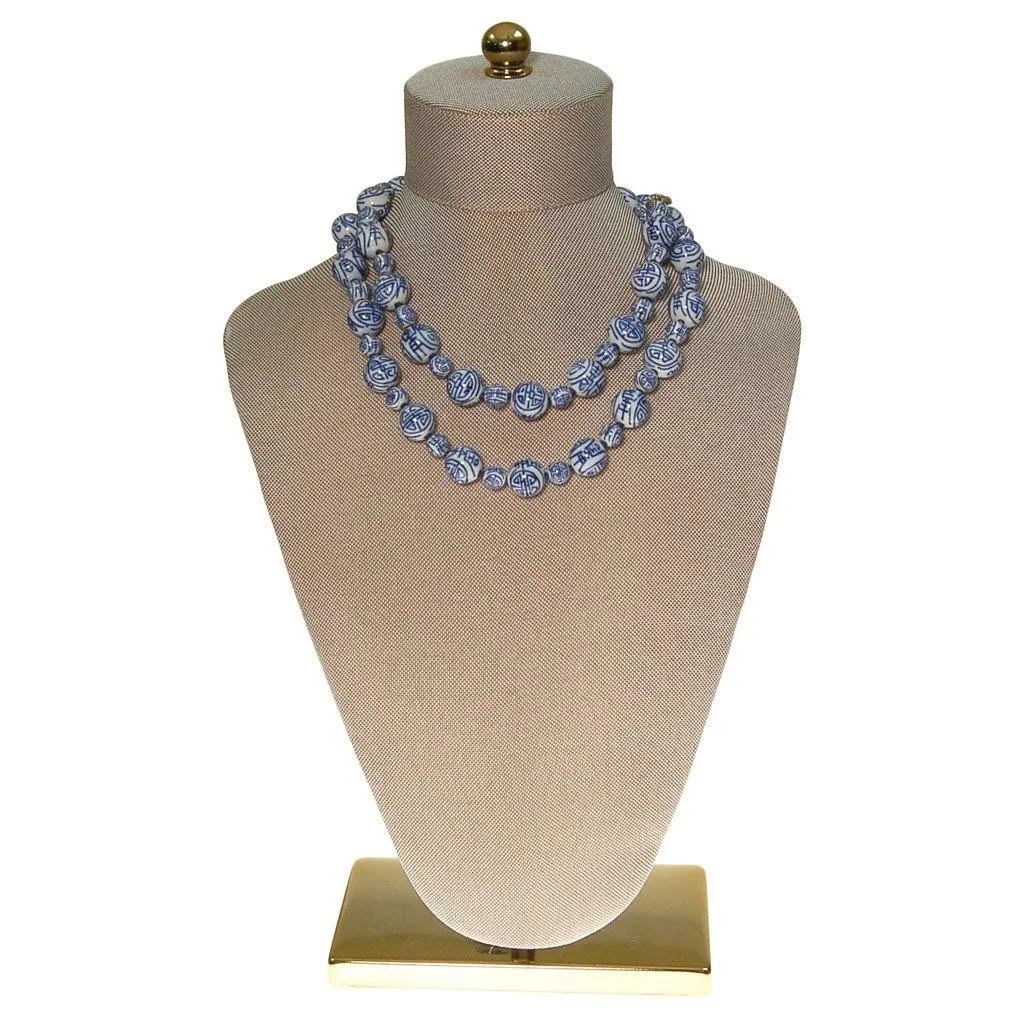Chinese Export Blue and White Porcelain Bead Necklace