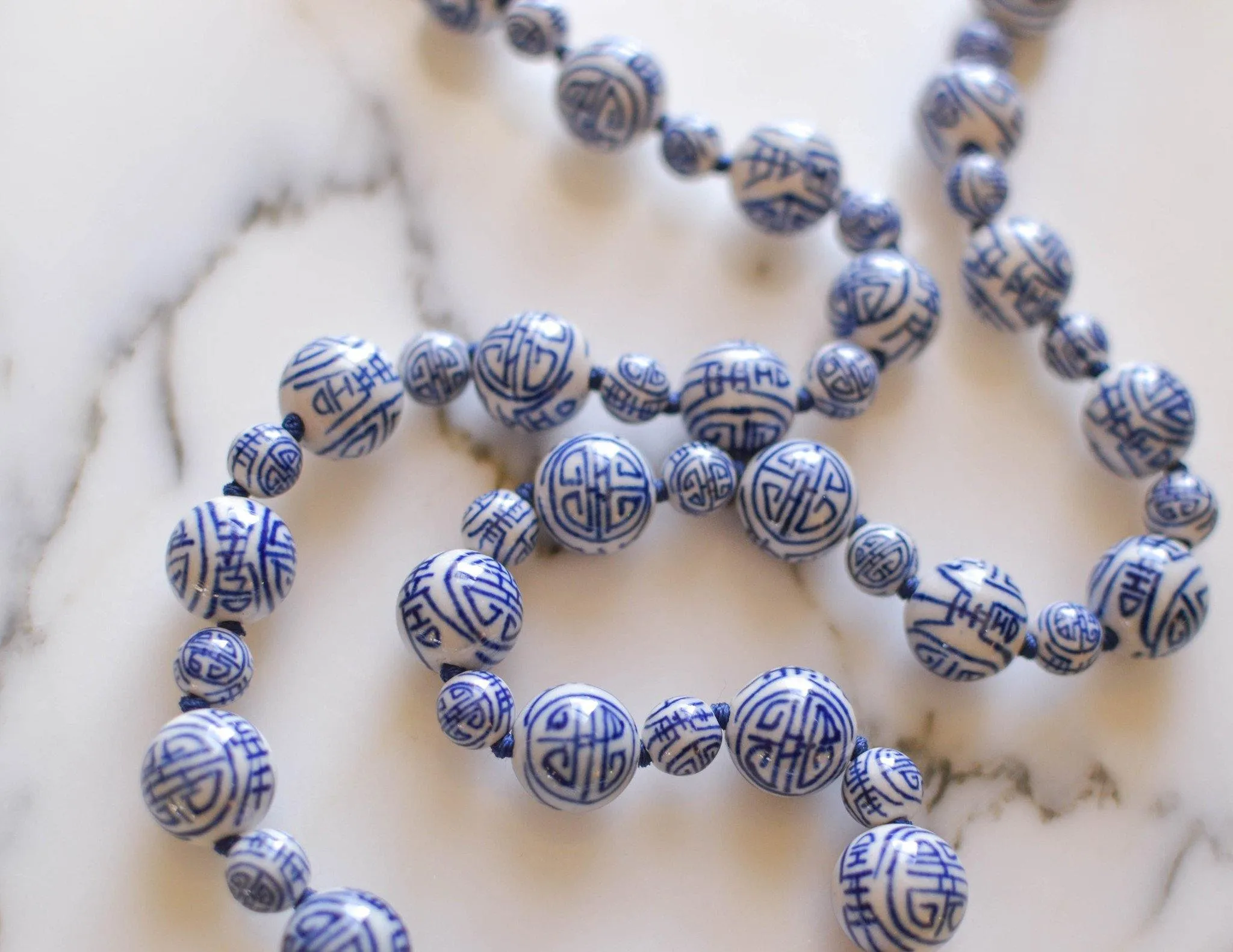 Chinese Export Blue and White Porcelain Bead Necklace