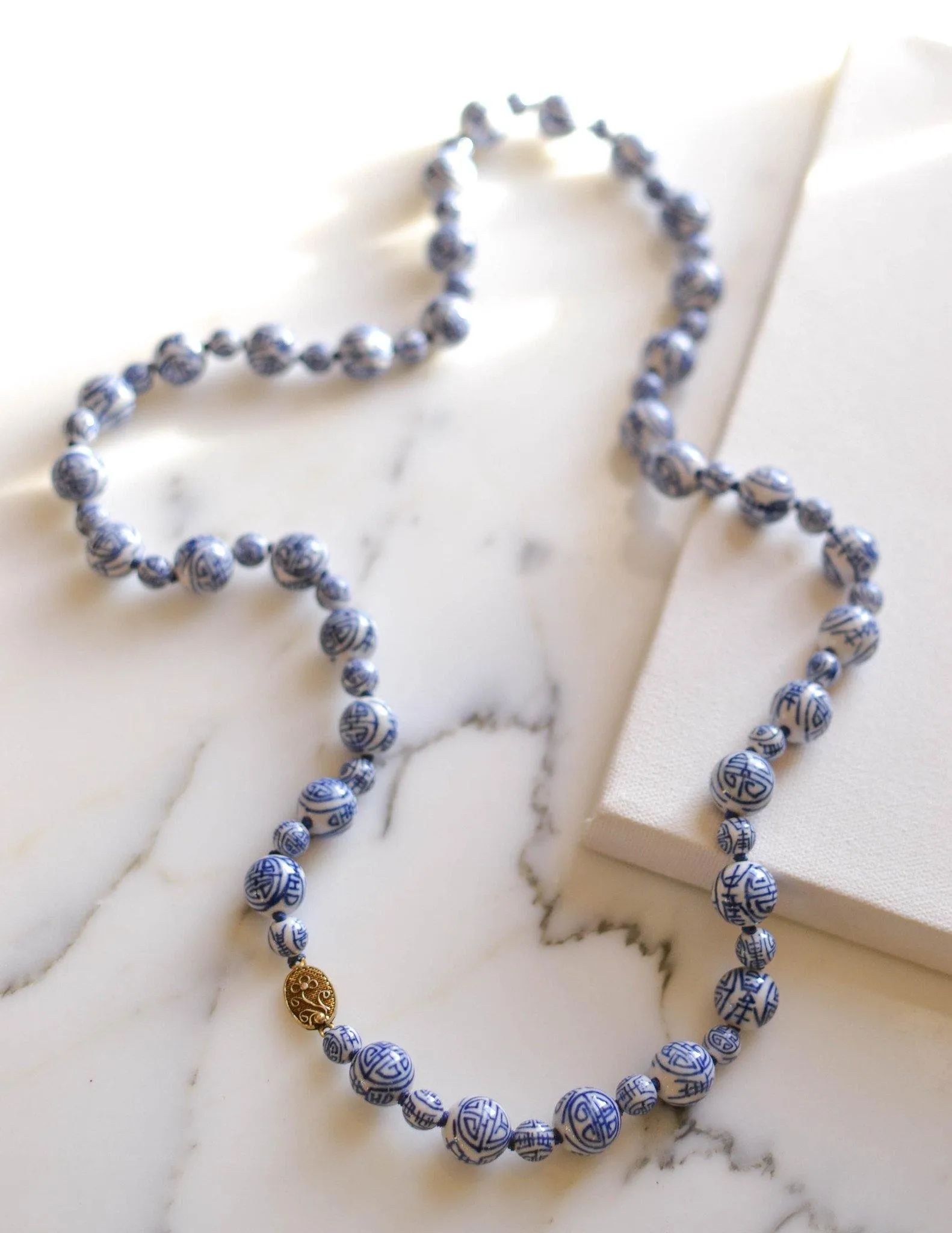 Chinese Export Blue and White Porcelain Bead Necklace