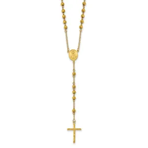 Chisel Stainless Steel Polished Yellow IP-plated Beaded 30 inch Rosary Necklace