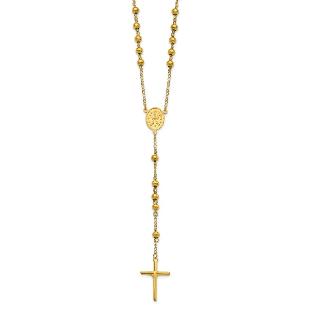 Chisel Stainless Steel Polished Yellow IP-plated Beaded 30 inch Rosary Necklace