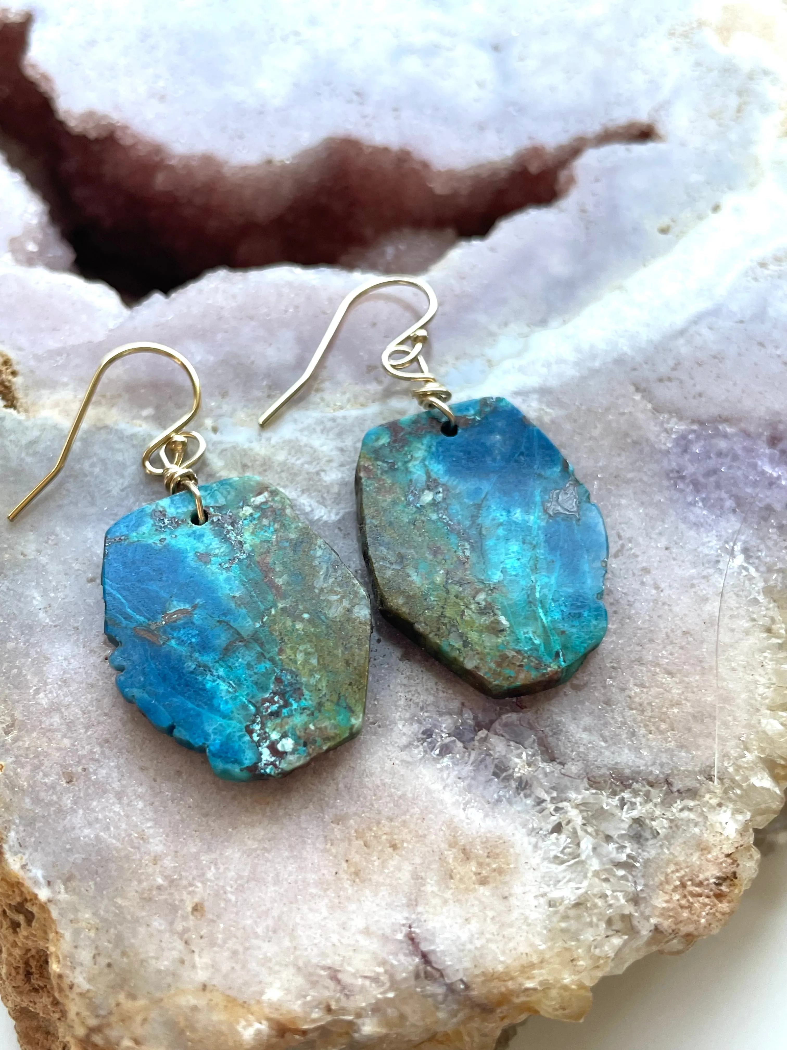 Chrysocolla Gold Filled Statement Crystal Gemstone Earrings