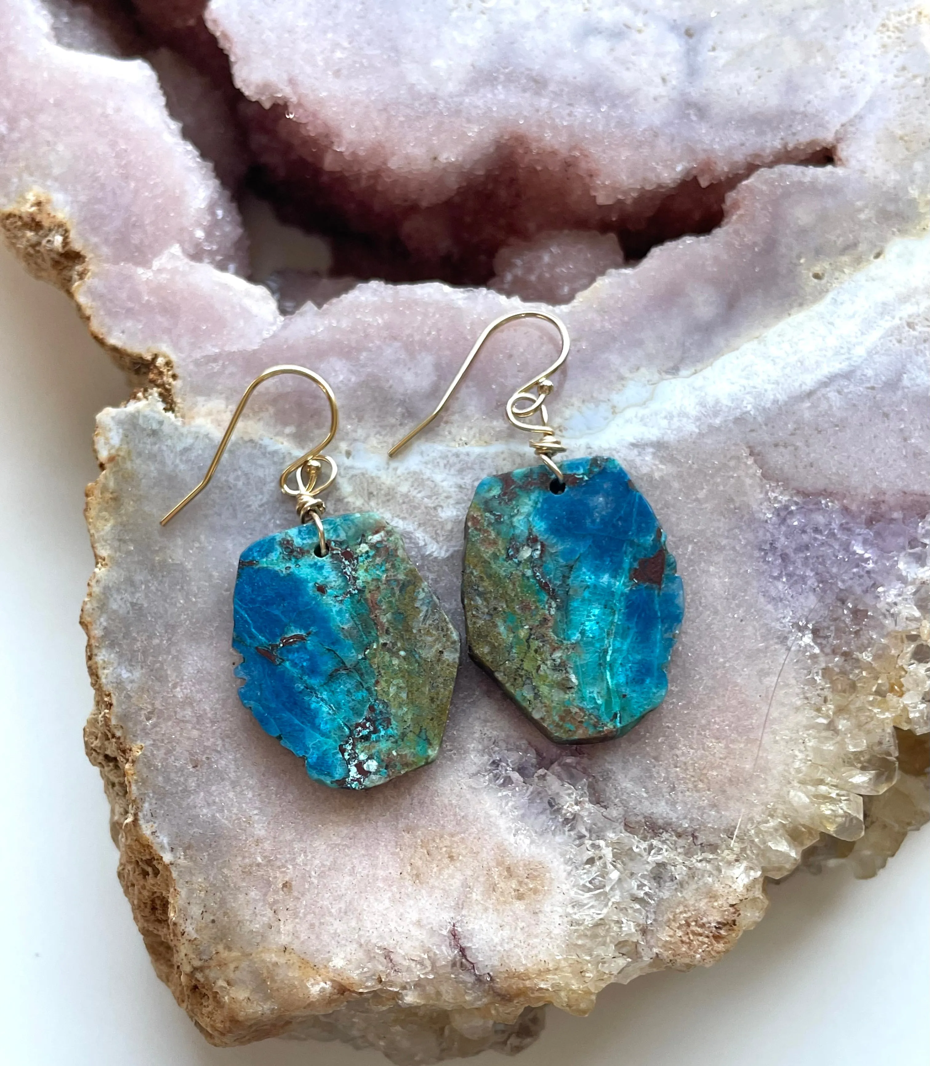 Chrysocolla Gold Filled Statement Crystal Gemstone Earrings