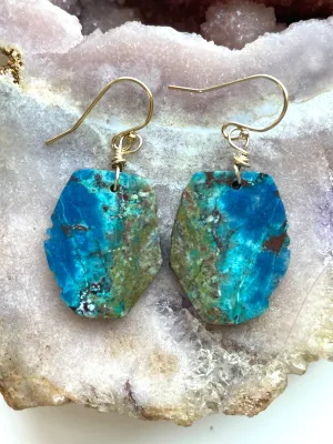 Chrysocolla Gold Filled Statement Crystal Gemstone Earrings