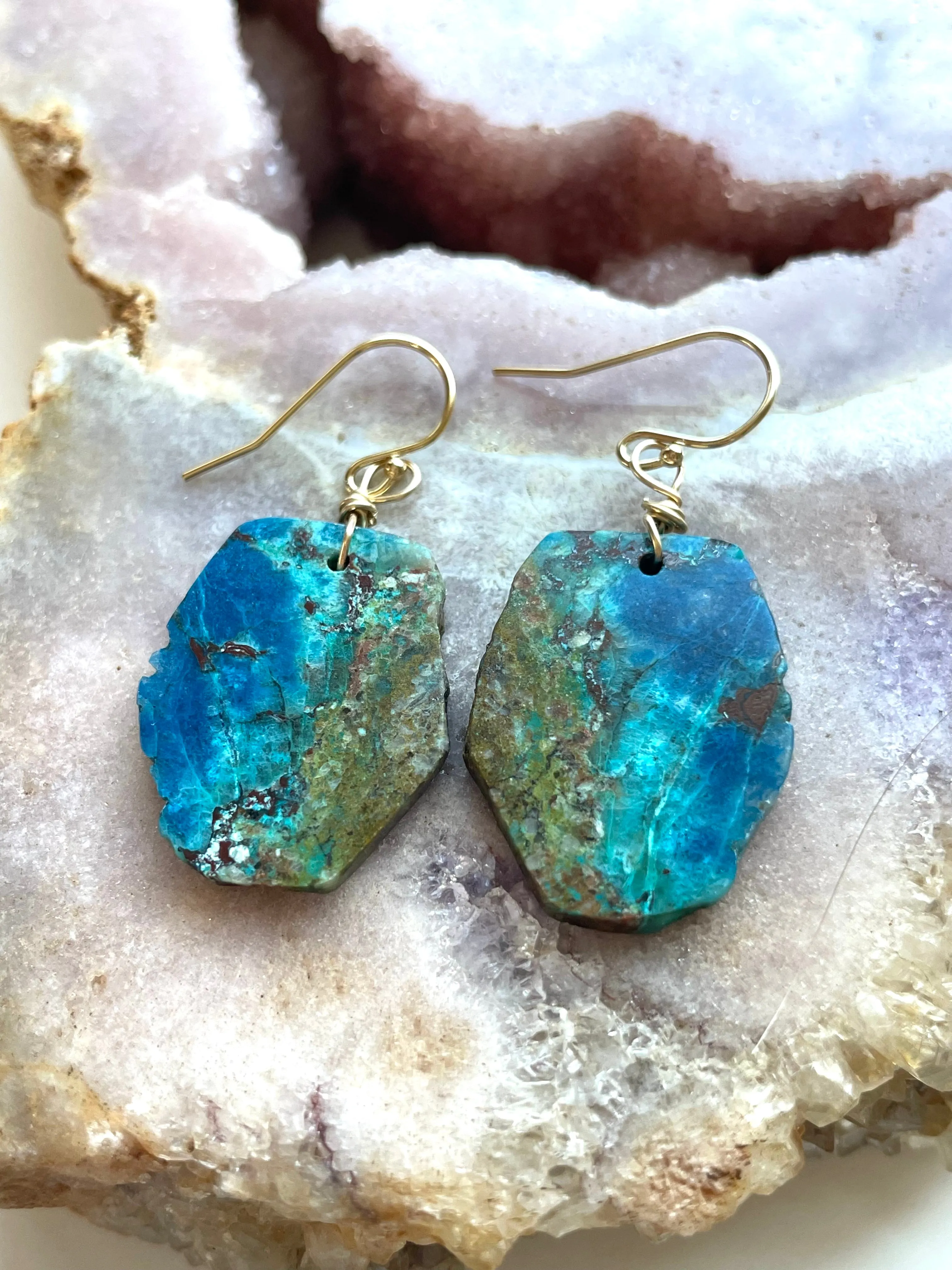 Chrysocolla Gold Filled Statement Crystal Gemstone Earrings