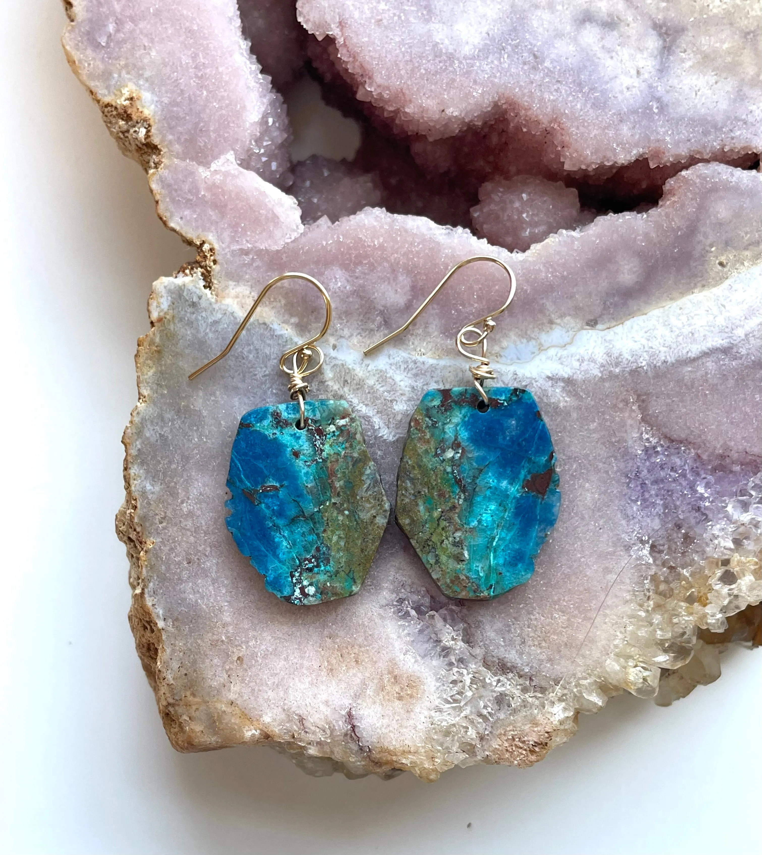 Chrysocolla Gold Filled Statement Crystal Gemstone Earrings