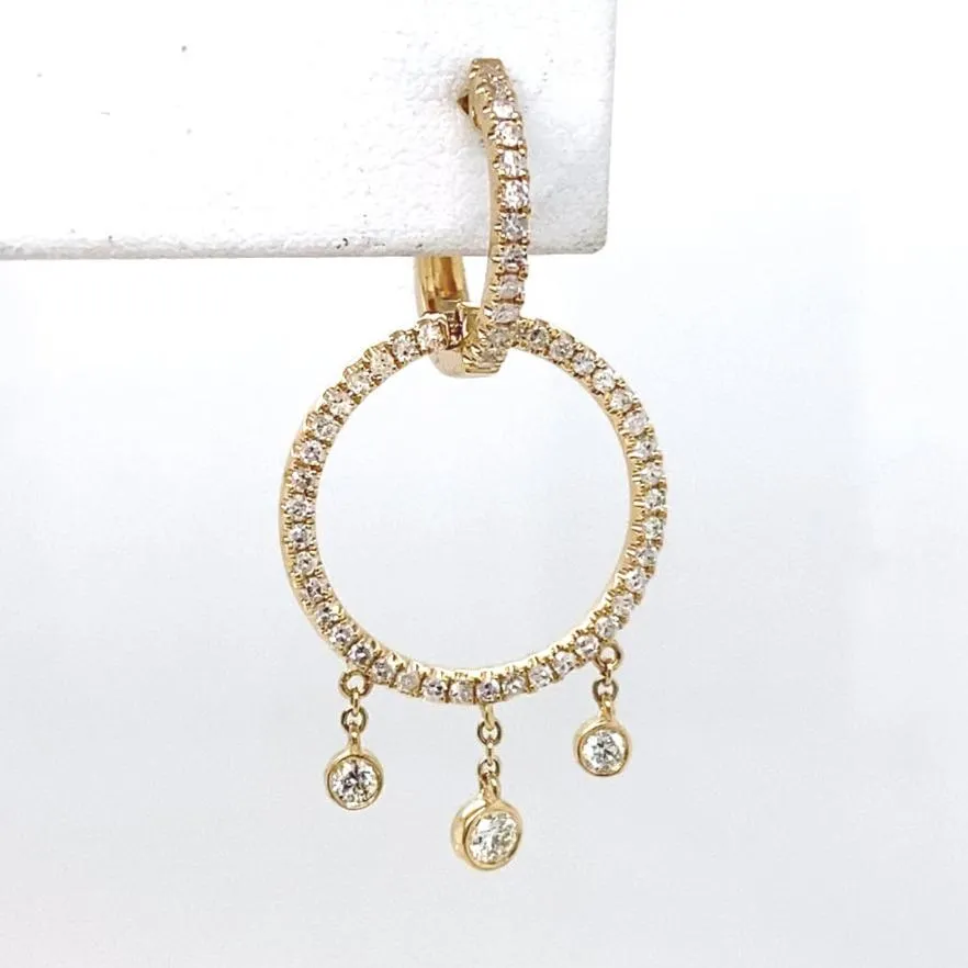Circle Diamond Huggie Drop Earrings