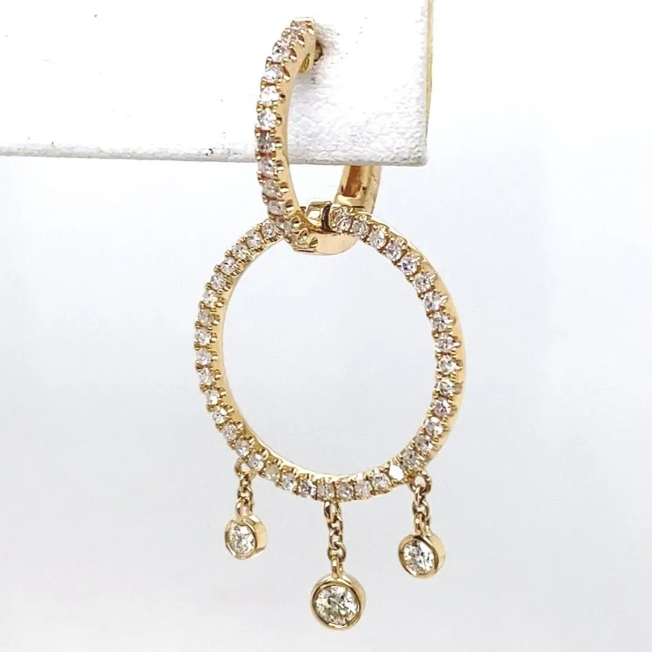 Circle Diamond Huggie Drop Earrings