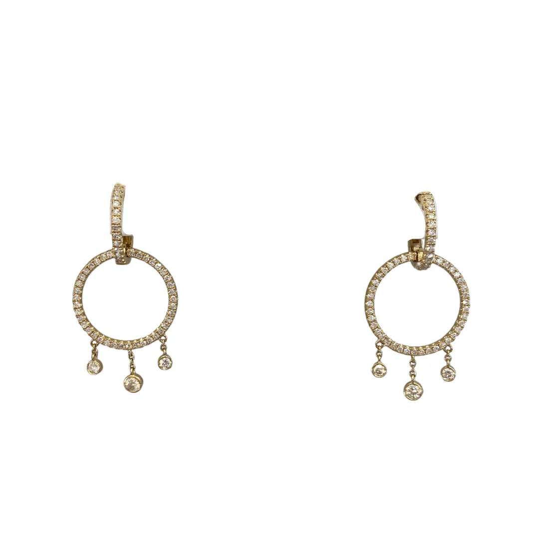 Circle Diamond Huggie Drop Earrings
