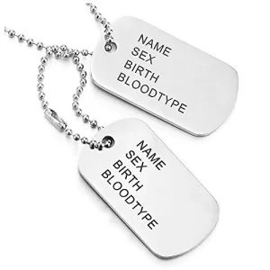 Classic Two-Pieces Mens Steel Military Army Dog Tag Pendant Necklace, Silver Black, 28 in Ball Chain