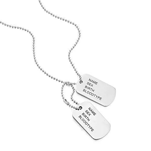 Classic Two-Pieces Mens Steel Military Army Dog Tag Pendant Necklace, Silver Black, 28 in Ball Chain
