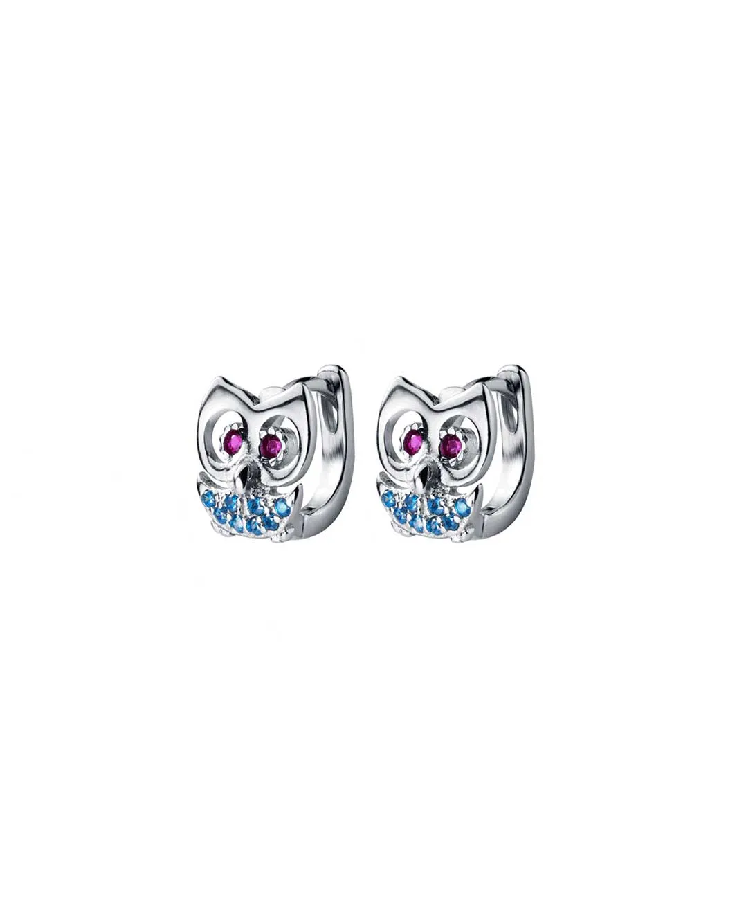 Color Gemstone Owl Huggie Earrings