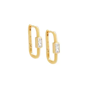 Colored Bezel Baguette Oval Huggie Earring