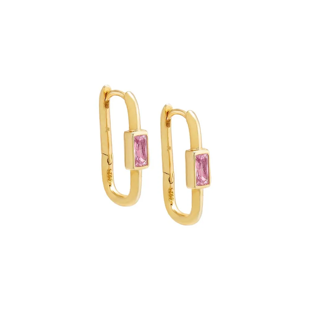Colored Bezel Baguette Oval Huggie Earring