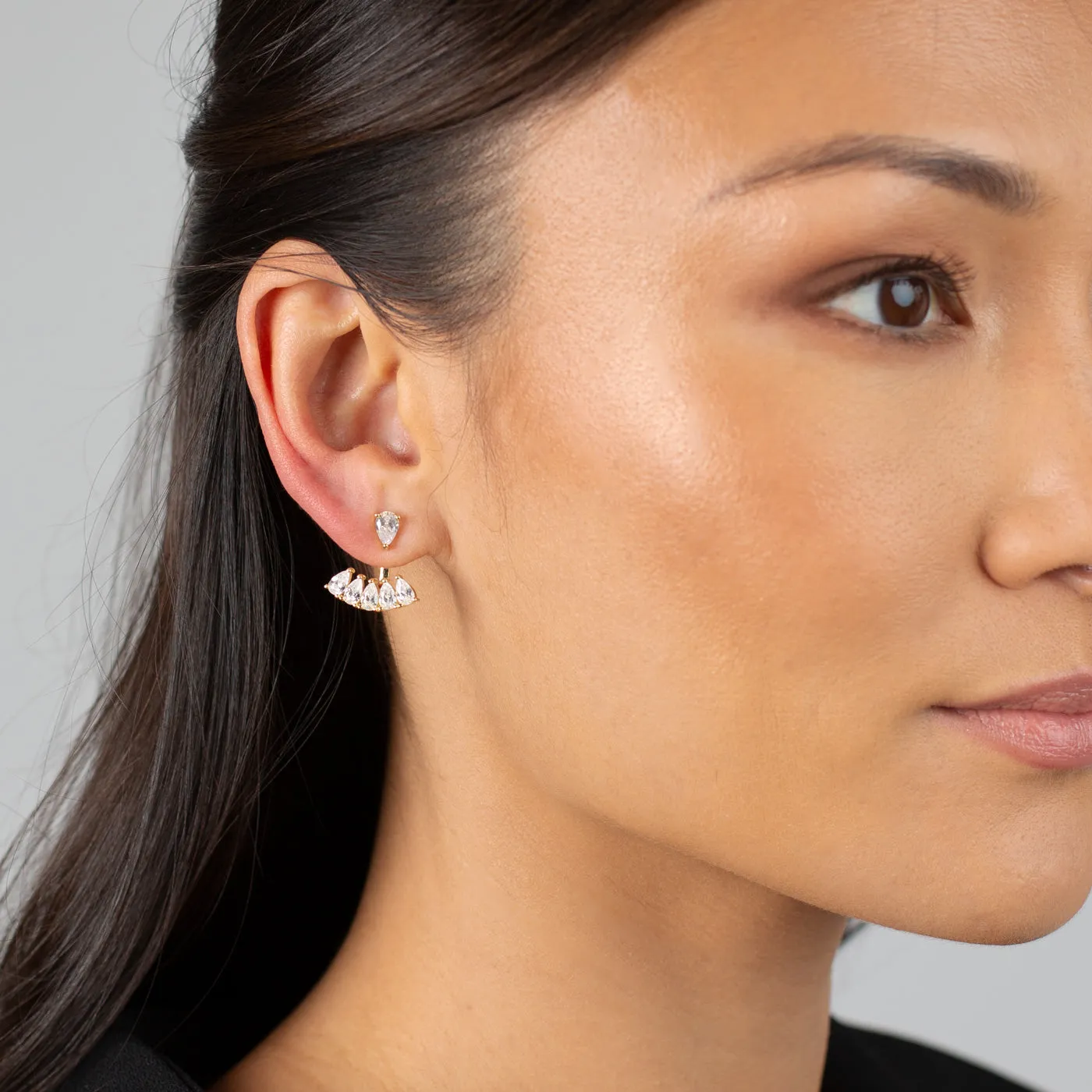 Colored Teardrop Ear Jacket Stud Earring