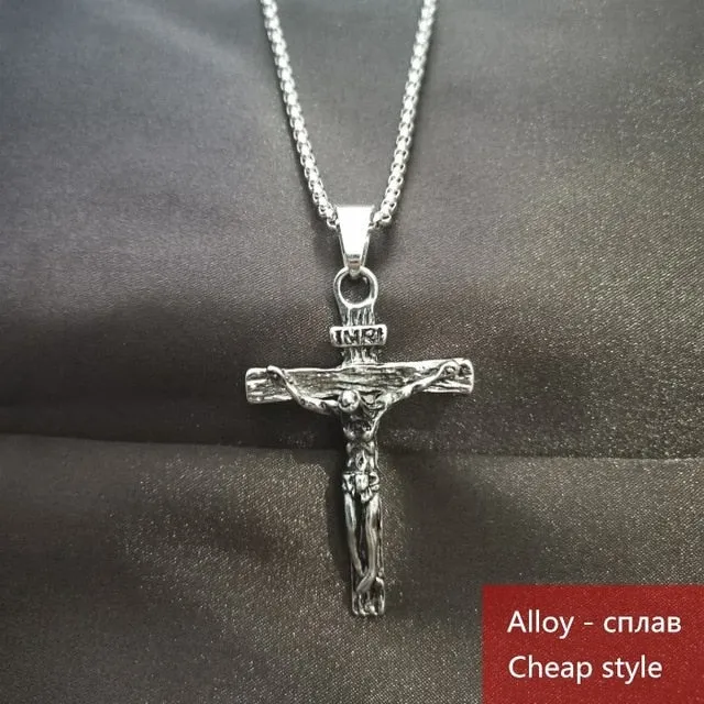 Crucifix Jesus Christ Men Jewelry Gold Color Stainless Steel Cross Pendant With Neck Chain Necklaces For Man Dropshipping XL1028