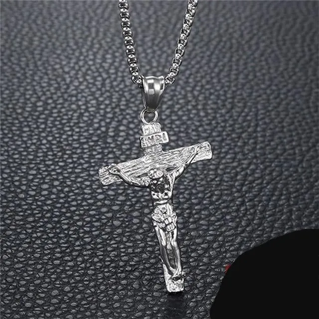 Crucifix Jesus Christ Men Jewelry Stainless Steel  Pendant With Neck Chain
