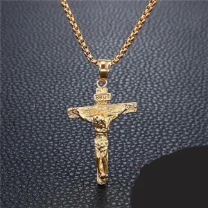 Crucifix Jesus Christ Men Jewelry Stainless Steel  Pendant With Neck Chain