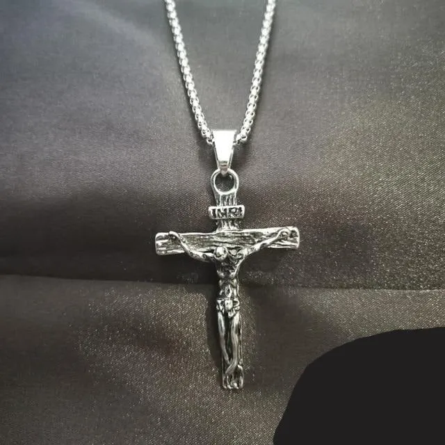 Crucifix Jesus Christ Men Jewelry Stainless Steel  Pendant With Neck Chain