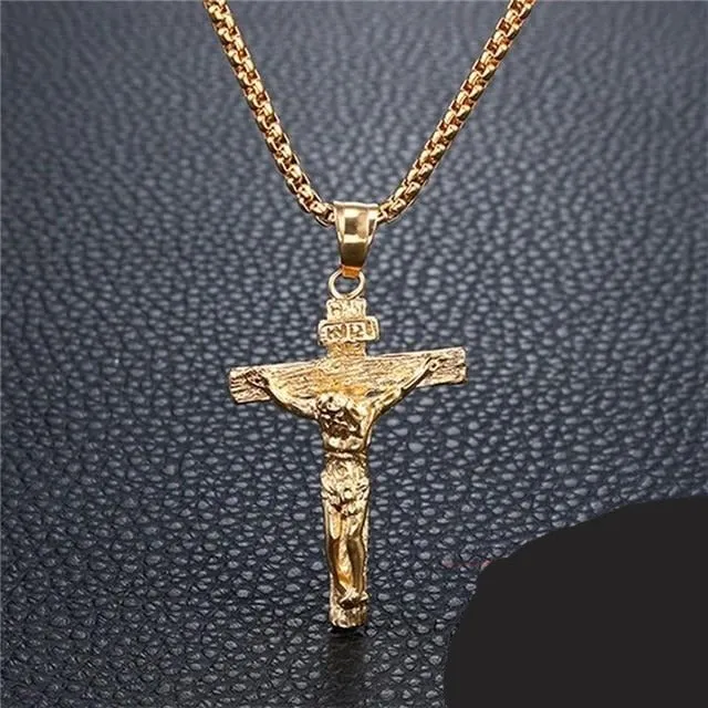 Crucifix Jesus Christ Men Jewelry Stainless Steel  Pendant With Neck Chain
