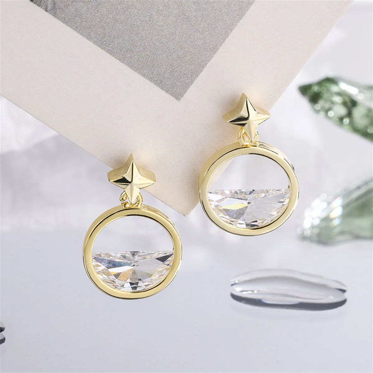 Crystal & 18K Gold-Plated Star Dangle Earring