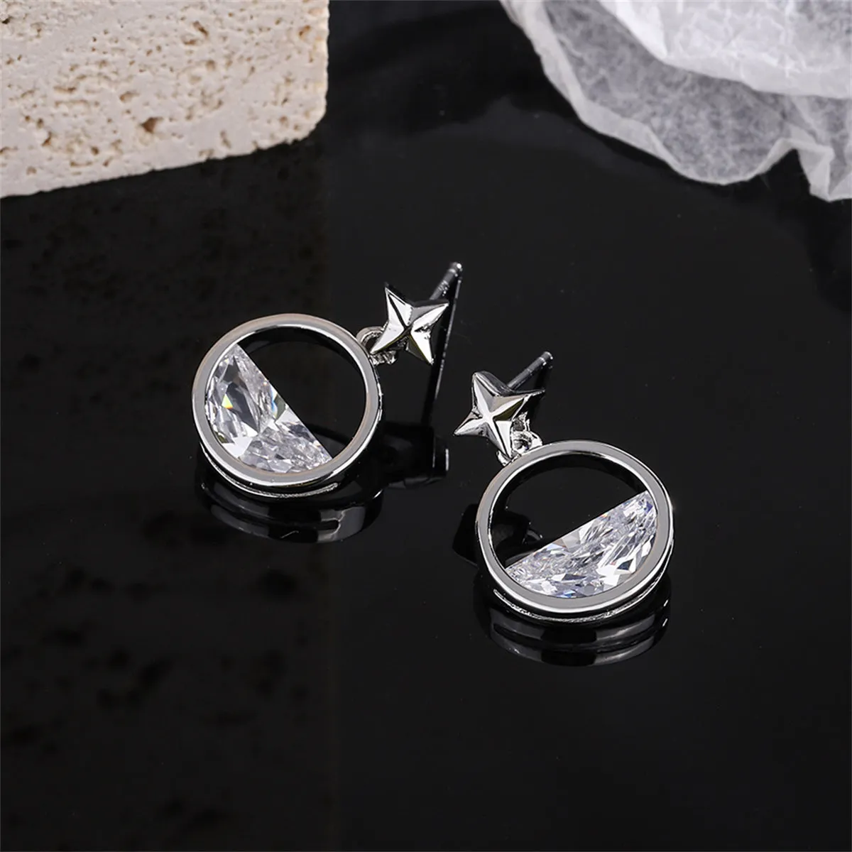Crystal & Silver-Plated Star Dangle Earring