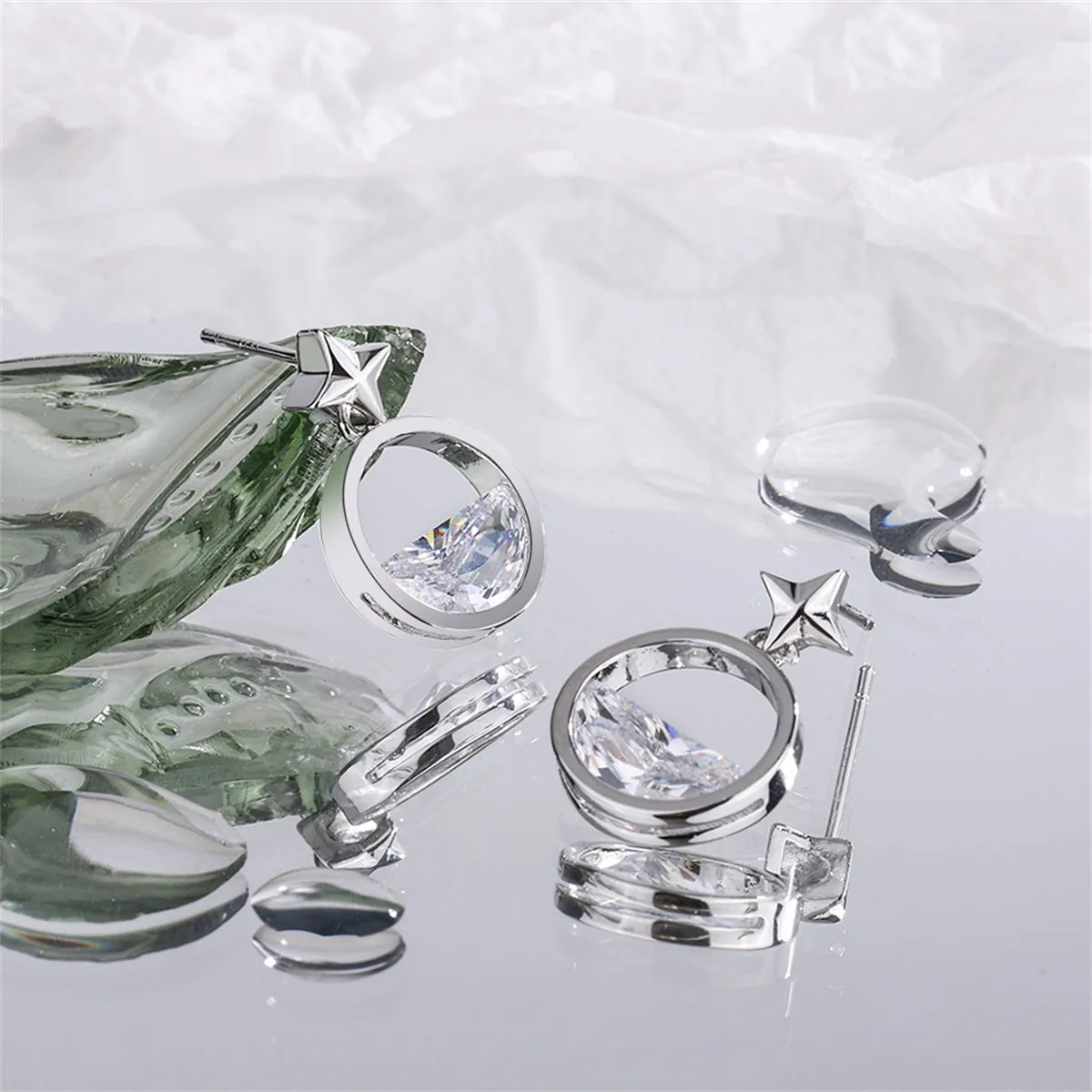 Crystal & Silver-Plated Star Dangle Earring