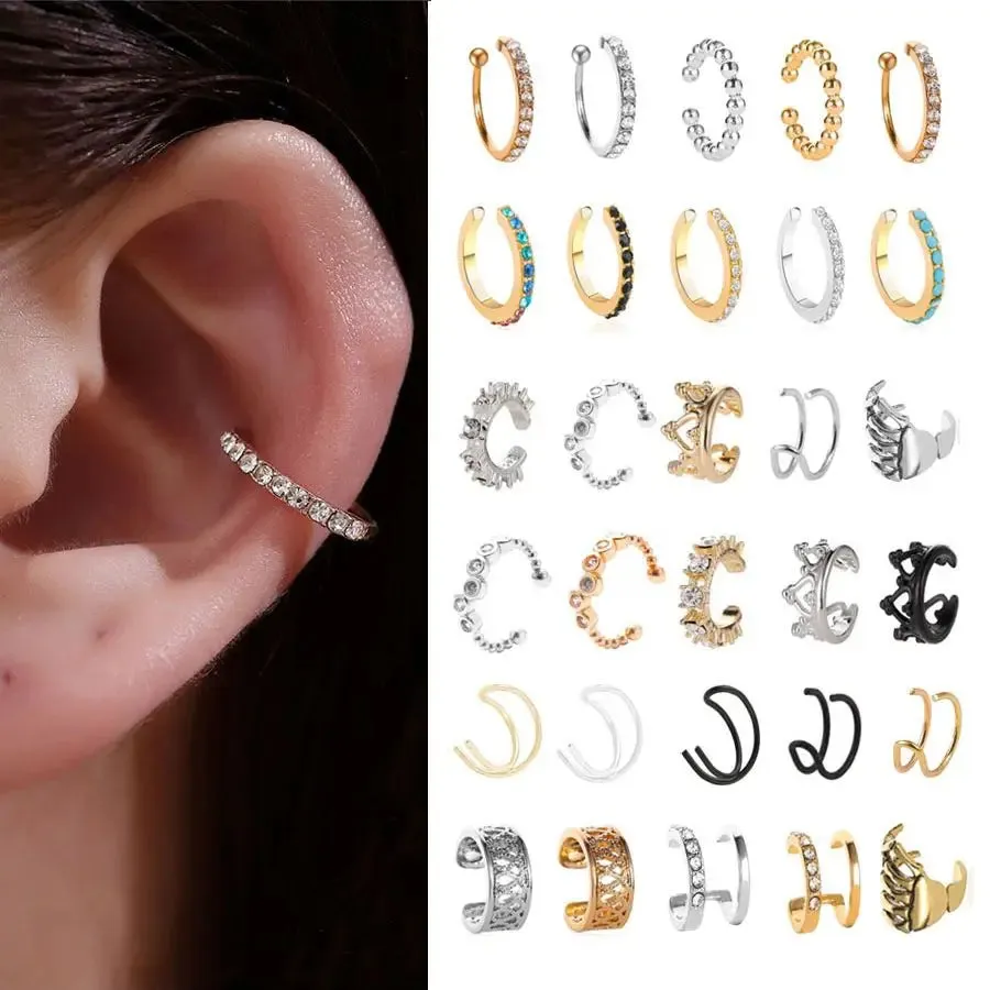 Crystal Clip Earrings For Women Zircon Earing Without Hole Jewelry Fake Earrings Single Ear Bone Clip Earings Ear Cuffs