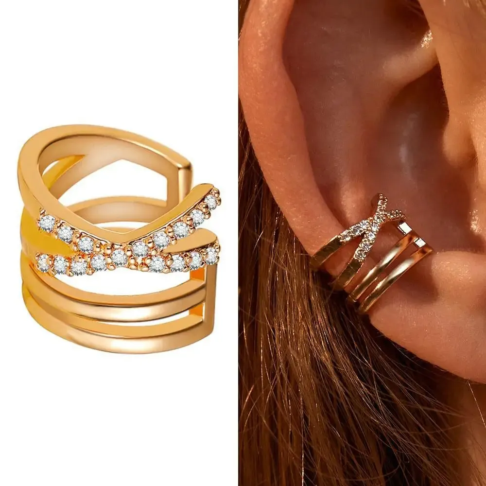 Crystal Clip Earrings For Women Zircon Earing Without Hole Jewelry Fake Earrings Single Ear Bone Clip Earings Ear Cuffs