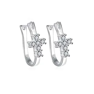Cubic Zirconia  Cross Huggie Earrings