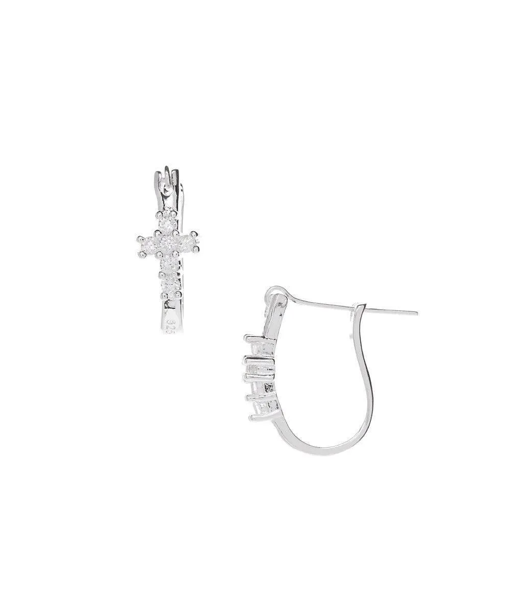Cubic Zirconia  Cross Huggie Earrings