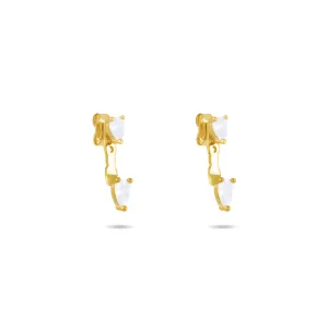 Cubic Zirconia Double Teardrop Ear Jacket Earrings - Gold White - Small